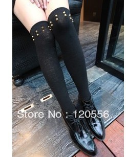 new arrival free shipping cotton over the knee stocking female socks black