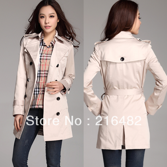 New Arrival! Free shipping  Fashion  Double-breasted womens trench coat  white color