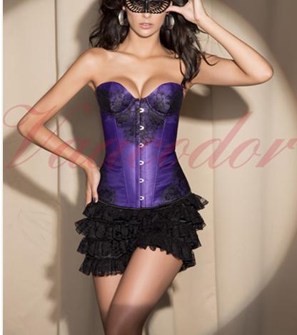 New arrival ,free shipping,Sexy black 4 color Purple/Green/Gray/Red  satin boned lace up corset bustier dropship S-2XL