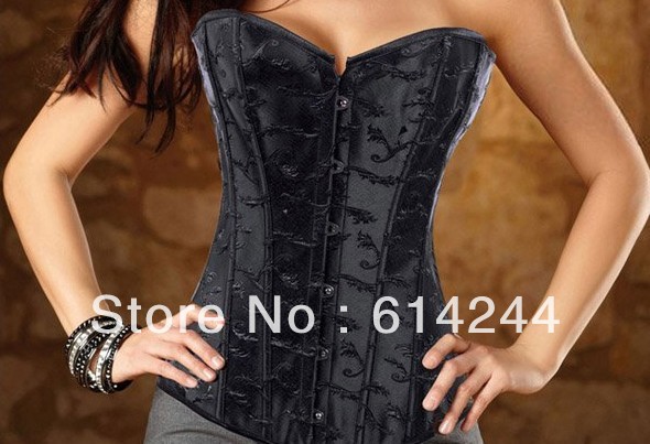 New arrival.free shipping ,sexy black dobby lace up boned corset bustier lady's underwear showgirl dropship S-2XL