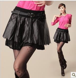 New arrival Free shipping Wholesale price Korean 2012 Flower PU leather ladies sKirts Mini skirt for women high quality