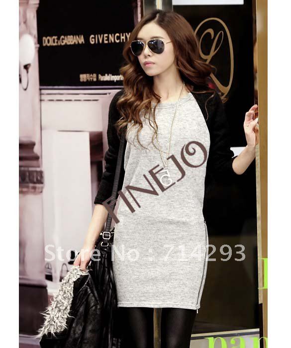 New arrival free size Women's Sexy Batwing Sleeve Crew-neck Over Hip Dress Dresses Zipper Side free shipping 6275