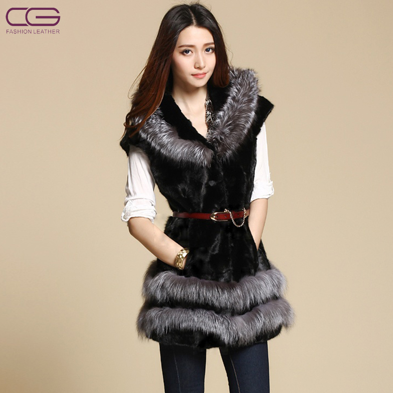 New Arrival Freeshipping 30% off 2012 Fox Fur hooded medium-long Mink Fur Vest Female Fur Coat