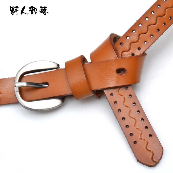 New arrival genuine leather cowhide women's all-match thin belt candy color cutout strap 7101