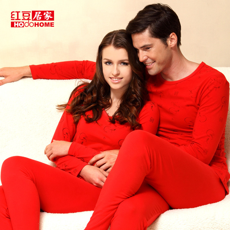 New arrival globalsources at home male women's lucky lovers design thin thermal underwear set Free Shipping