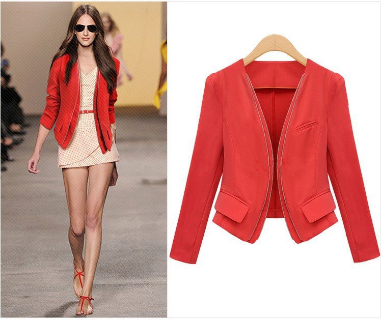 New arrival High street women candy classic costume/double zip,long sleeve suit career jacket/red black women fashion coat