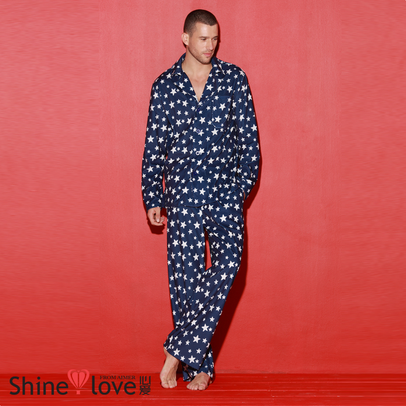 New arrival home kit navy blue fleece small lapel male sleepwear sn43761