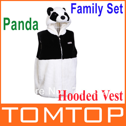 New Arrival!! Hooded Panda Vest Winter Cute Thick Plush Tops Jacket Waistcoat Family Set for women , Free Shipping  Dropshipping