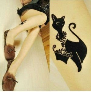 New Arrival! Hot sale Women's Super Thin Ms. Cat Tatoo prints Summer Tights,dropshipping accept