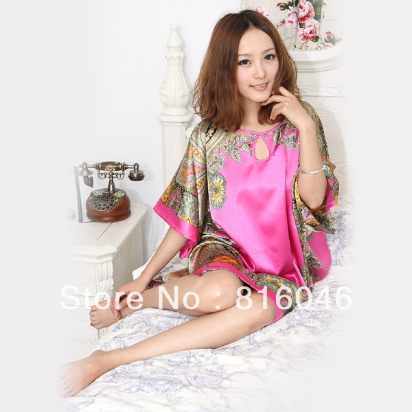 New arrival hot-selling thin spring and summer half sleeve silk nightgown