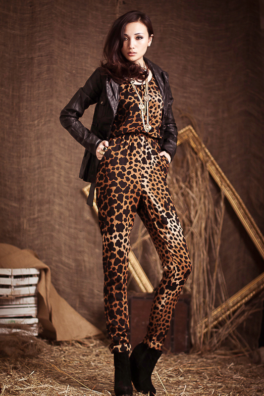 New Arrival leopard print sexy slim waist vest jumpsuit hot one-pieces pants free shipping