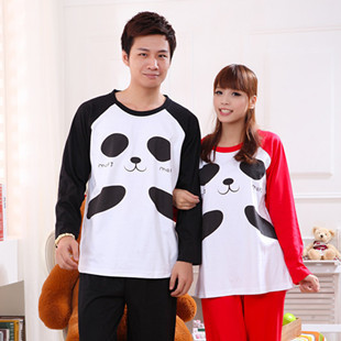 New arrival lovers sleepwear female spring and autumn knitted cotton at home service long-sleeve twinset lounge 09