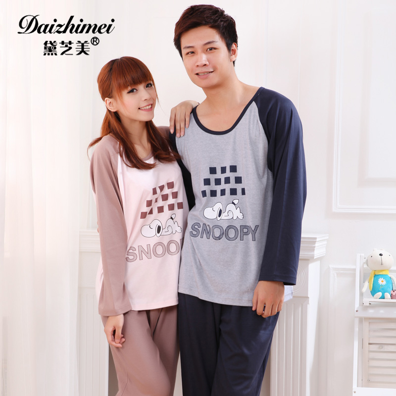 New arrival lovers sleepwear female spring and autumn knitted cotton at home service long-sleeve twinset lounge 17