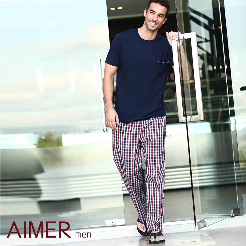 New arrival male woven cotton check derlook trousers ns42923