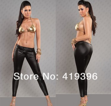 New Arrival ML7586 Free Shipping High Tight Black Color Sexy Leather Pants for Women