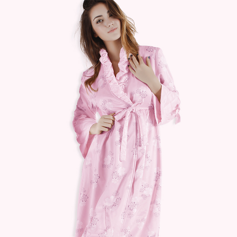 New arrival nightgown autumn and winter women's thermal double layer coral fleece robe sleepwear lounge