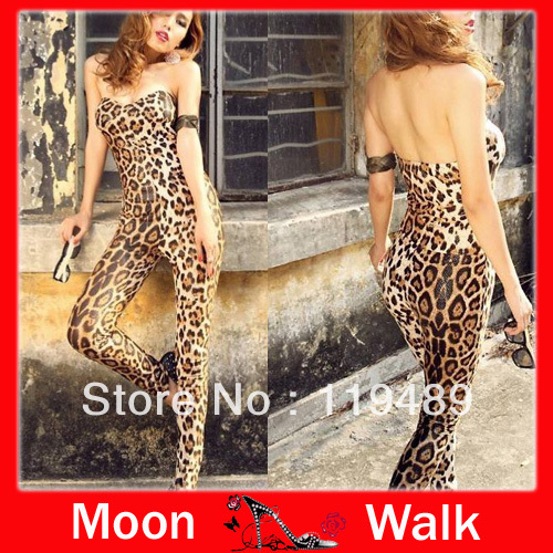 New Arrival Off Shoulder Backless Sexy Leopard Clubwear Party Skinny Wrapped Chest Jumpsuit Romper Sexy and Club Shipping C028