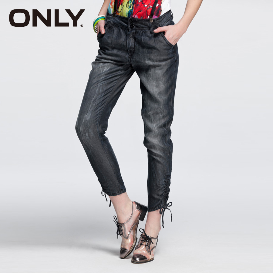 New arrival only smoke lacing women's tencel jeans t black 112132090010