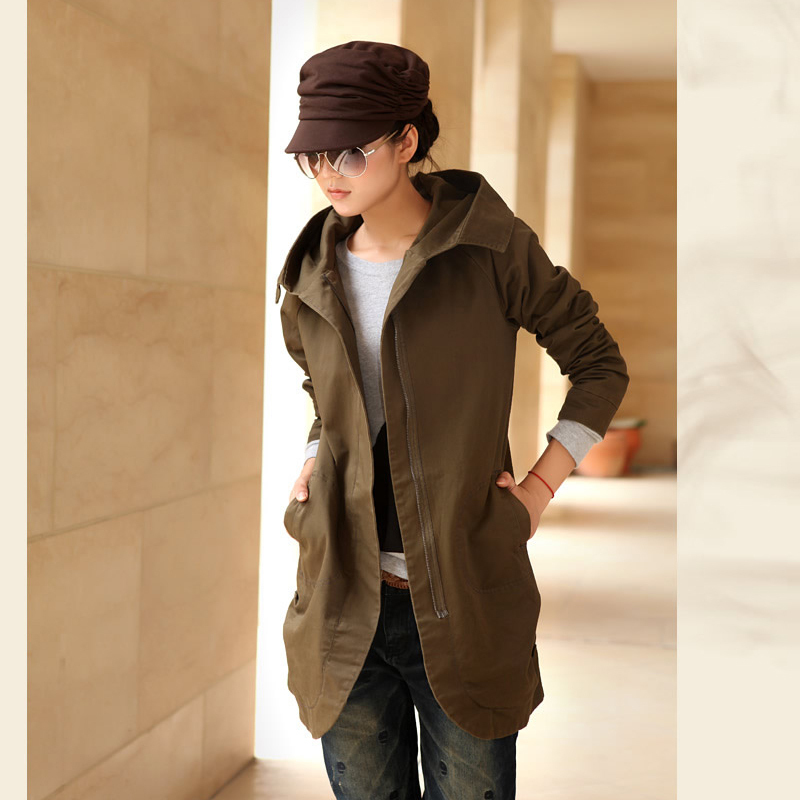 New arrival outerwear Women 2013 women's trench spring and autumn slim overcoat with a hood medium-long trench