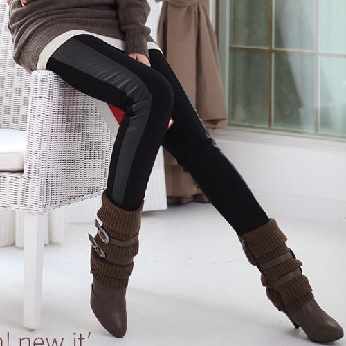 New arrival plus velvet thickening warm pants female plus velvet pants women's legging faux leather patchwork trousers