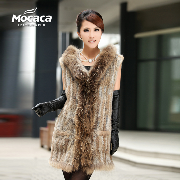 New arrival raccoon fur rabbit fur knitted long design vest fur vest