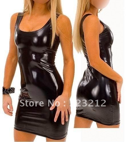 New arrival! Sexy gothic black leather short dress, black club wear dresses 4083 one size