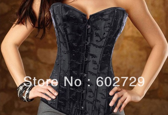 New arrival,sexy women's underwear black dobby boned lace up corset bustier bodyshaper S-2Xl