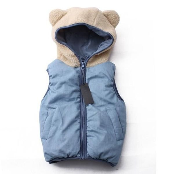 New Arrival! Solid Cute Bear Hooded Down Vest For Women, Free Shipping