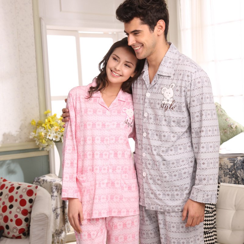 New arrival spring and autumn 100% cotton brief long-sleeve sleepwear lovers lounge set 21105