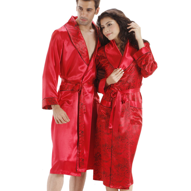 New arrival spring and autumn faux silk marry lovers sleepwear lounge sexy women's robe nightdress pajamas