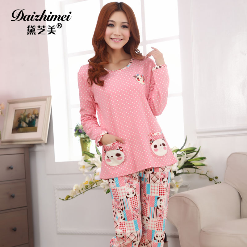 New arrival spring and autumn o-neck 100% cotton sleepwear female set lounge long-sleeve twinset at home service 3844