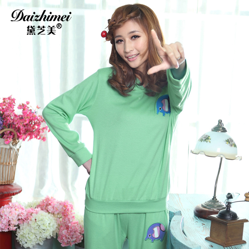 New arrival spring and autumn o-neck knitted cotton sleepwear female set lounge long-sleeve twinset at home service 3813