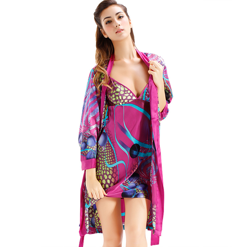 New arrival spring and autumn women's angering sexy faux silk sleepwear lounge nightgown robe twinset 0028