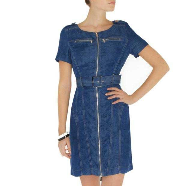 New Arrival Spring Casual Maxi Dress Short Sleeve Belt and Zipper in the Front Solid Denim Dress  Wholesale KM2310