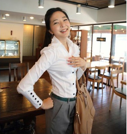 New arrival spring long-sleeve basic shirt plus size shirt slim puff sleeve shirt women's