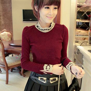 New arrival spring vintage lace decoration long-sleeve sweater thin all-match women's basic shirt sweater P*