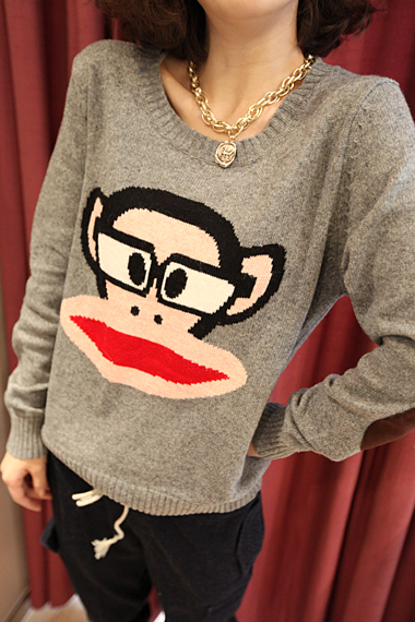 New arrival Wholesale Colors Fashion Lady Women X  winter monkey patch sweater female casual pullover sweater