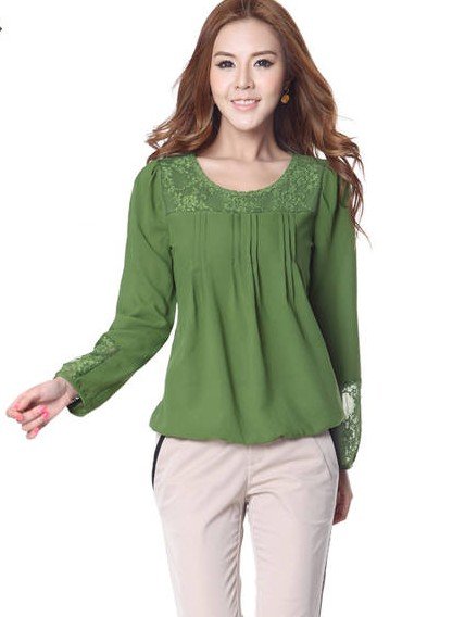 New arrival Wholesale Korean fashion lace Chiffon blouses for women 2012 ladies blouse Free shipping