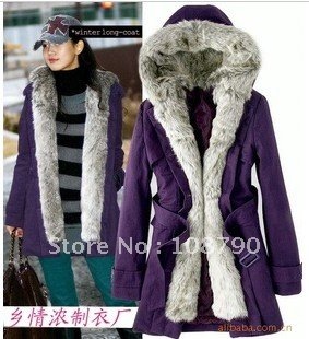 New arrival winter outerwear double-breasted fur collar with a hood cotton-padded coats snow wear purple 906