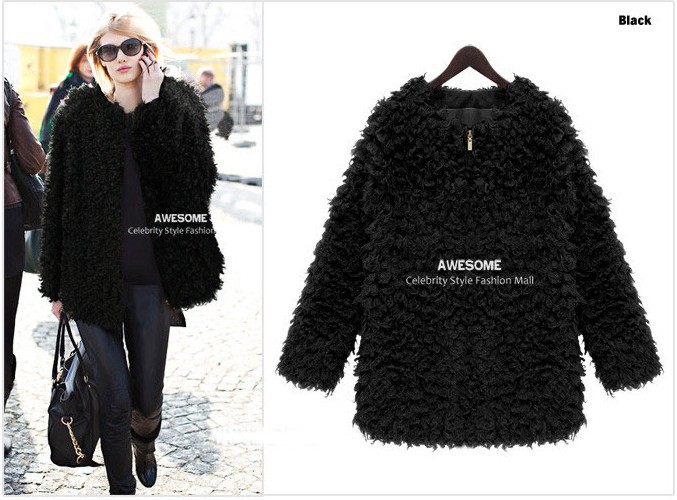 New Arrival Winter Star Style Women Faux Fur Solid Color Middle Length Cashmere Fur Coat Black Camel Ivory  Pink Red QY12122714