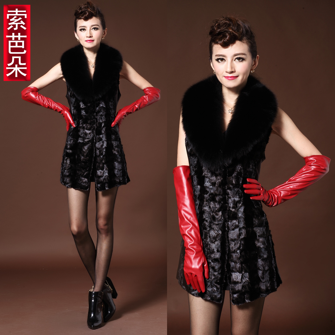 New arrival women's 2012 autumn and winter slim vest fox fur sheepskin coat genuine leather fur 2155