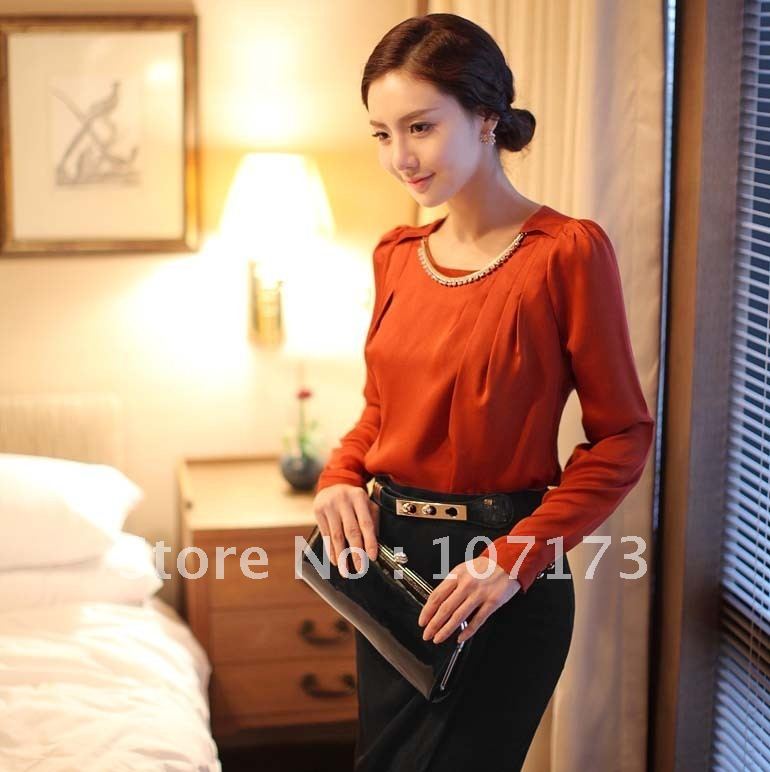 New Arrival Women's 2013 Summer Autumn Professional Shirt Long-sleeve Female Chiffon Top Puff Sleeve Chiffon Blouses