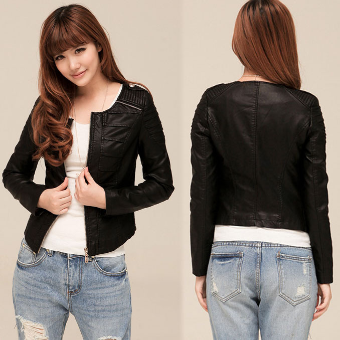 New arrival women's all-match motorcycle jacket PU clothing female short design slim outerwear