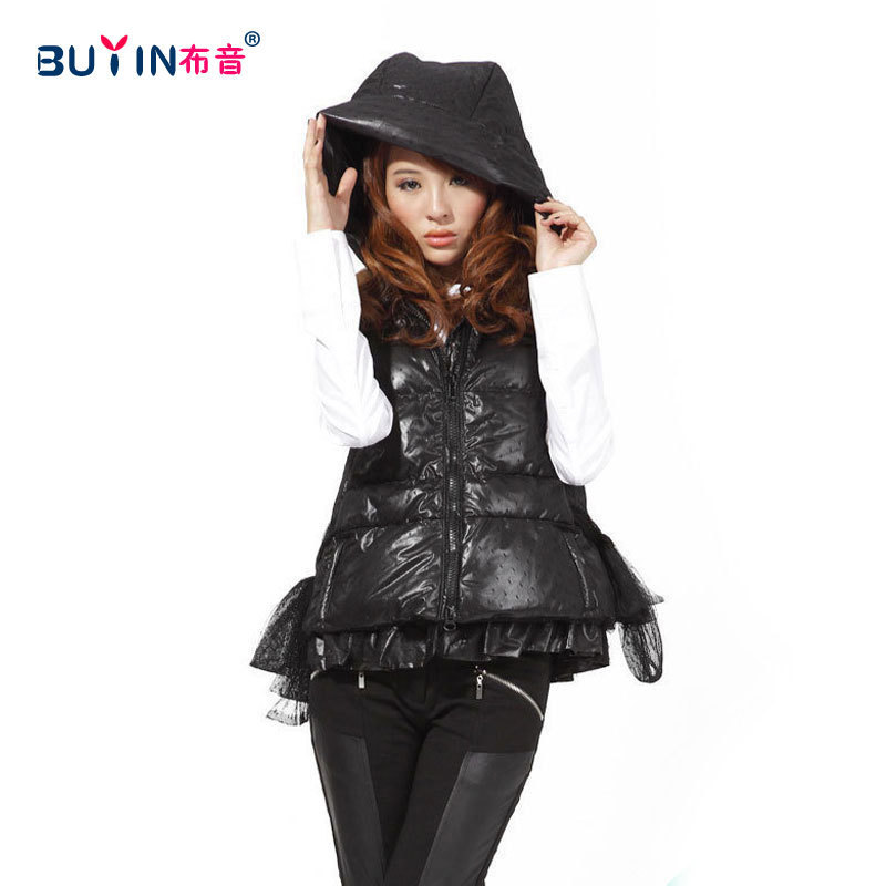 New arrival women's autumn and winter fashion gentlewomen lace thermal with a hood vest outerwear