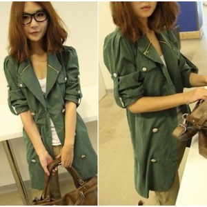 New arrival women's autumn and winter long olive design slim double breasted trench outerwear