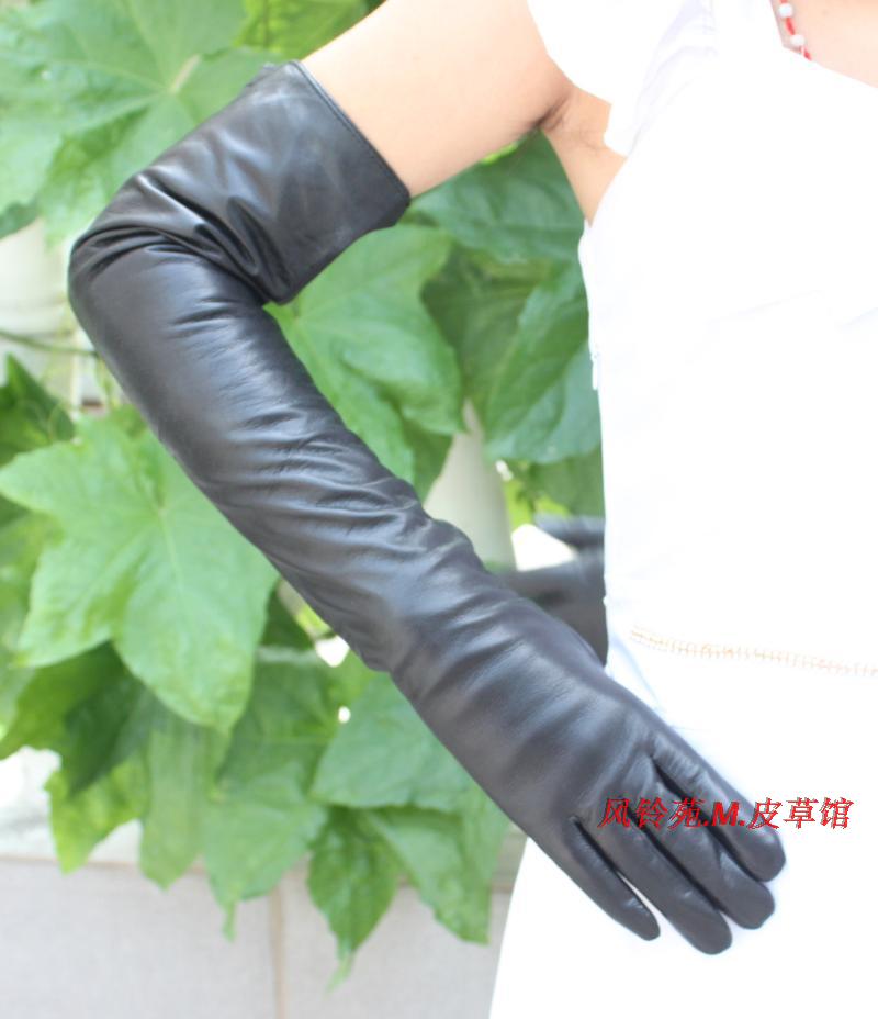 New arrival women's black long paragraph ultra 60 genuine leather gloves thermal sheepskin gloves lengthen leather gloves