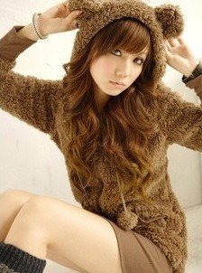 New Arrival Women's Cute Bear Hoodie Jacket Lady Long Sleeve Faux Fur Furry Coat Hooded Warm Zipper Outerwear