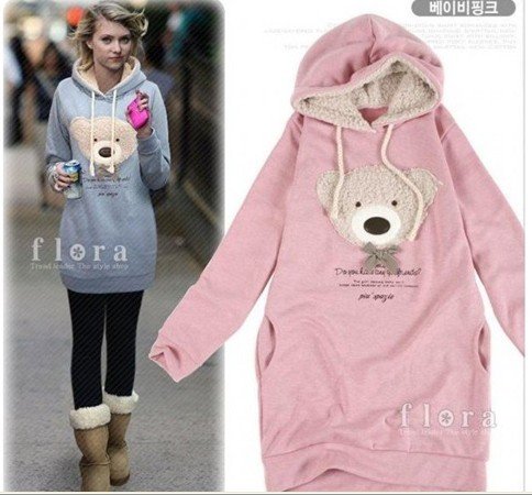 New Arrival Women's Embellished Long Style Winter Hoodied/Bear Hoody/ladies Cotton Coat,