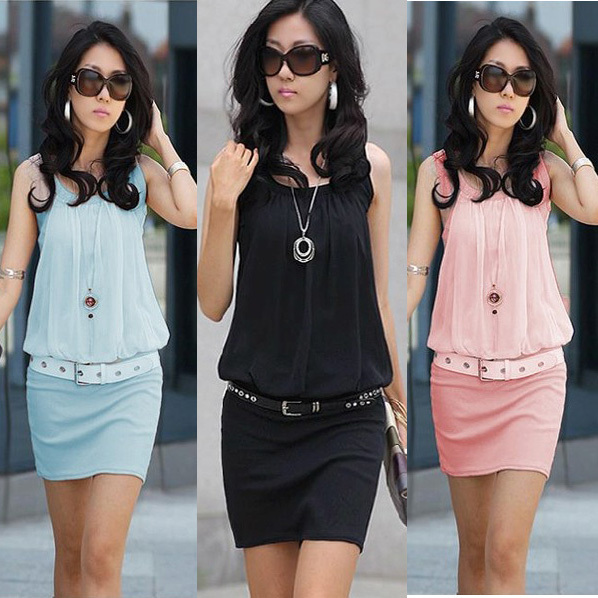 New Arrival Women's Fashion Cute Sleeveless Crew Neck Casual Chiffon Sundress Mini Dress 3 Size 4 color # L034458