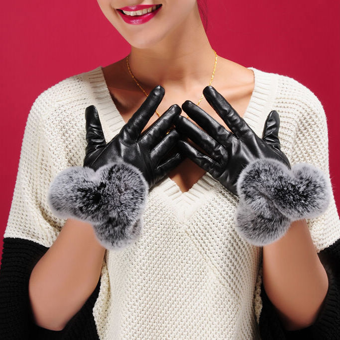 New arrival women's genuine leather gloves rex rabbit hair suede gloves women's winter thermal